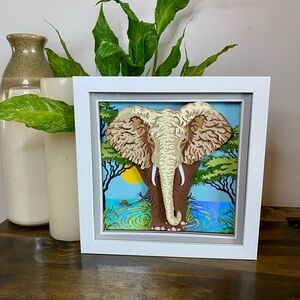 3D Brown Elephant Safari Shadowbox